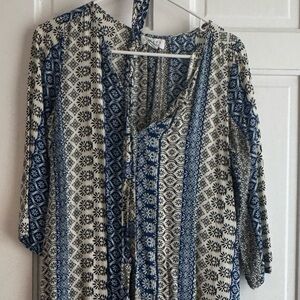 Velvet by Graham & Spencer Blue and Cream Patterned Dress